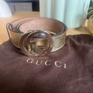 Authentic GUCCI Guccissima Belt with G buckle 114876-479610 Size 85/34  GOLD